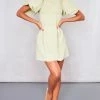 Sage Green Underwired Corset Puff Sleeve Shift Dress