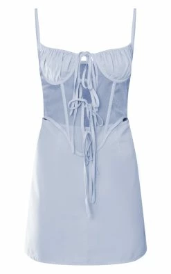 Light Blue Woven Mesh Insert Corset Tie Detail Bodycon Dress -US Dresses Sales Store b267943a4dc33f6d410fd3c4298ce2640e02562e cnd5871 5