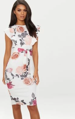 White Floral Print Frill Detail Midi Dress -US Dresses Sales Store b30283efd2bfd45cf1e8c7c3d5b2b7d171779769 CLW2373 4