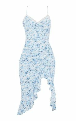Blue Floral Print Lace Up Back Twist Detail Midi Dress -US Dresses Sales Store b39e73725e30302e44608aa8477046b78424db68 cms8445 6
