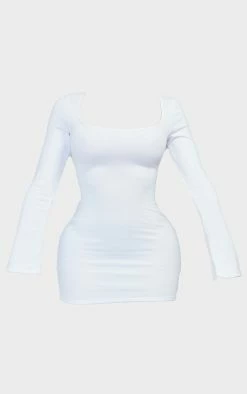 Shape White Textured Square Neck Long Sleeve Bodycon Dress -US Dresses Sales Store b3b52684426dc0957080891650e69d5dbf6037a5 cnc1730 5