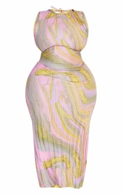 Plus Pink Swirl Plisse Tie Back Midi Dress -US Dresses Sales Store b3bff4158fe516996d5c4bdf659b4dd848201e98 cnd9050 5