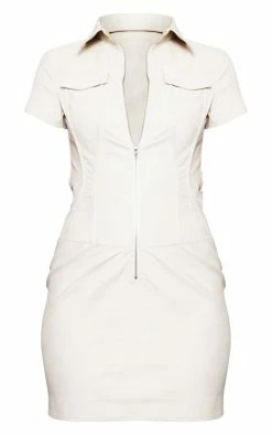 Cream Faux Leather Binding Detail Zip Through Bodycon Dress -US Dresses Sales Store b3d6a983f5edbdc68323dc5e68d66306331d0fc0 cnd4392 5