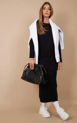 Black Cotton Oversized Long Sleeve Maxi Dress