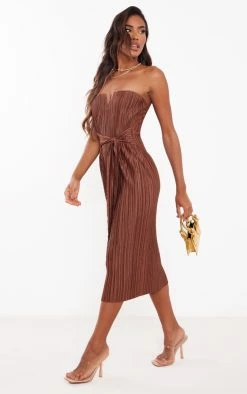 Chocolate Plisse V Bar Tie Waist Midi Dress -US Dresses Sales Store b73f2f1519fe8f797a7c7709b5960a7ea00b8e4e cnb3677 3