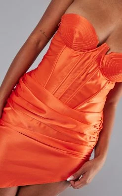 Bright Orange Satin Underwired Cup Detail Ruched Bodycon Dress -US Dresses Sales Store b757268bc3211dff05d5eedc1e7ec679dfd2deee cnd0379 4