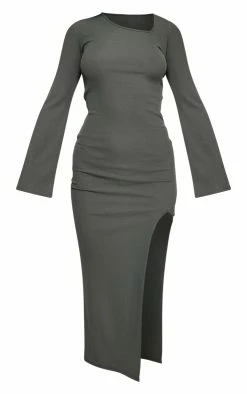 Sage Flare Sleeve Asymmetric Rib Split Midi Dress -US Dresses Sales Store b9a74b04759b51f8649ffeed5ccf56f8bf234097 cnc1136 5