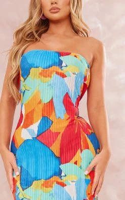 Multi Floral Abstract Print Plisse Bandeau Cowl Back Maxi Dress -US Dresses Sales Store baa99e8b66024f16170e81eb98f8da3023c856fe cne8712 4