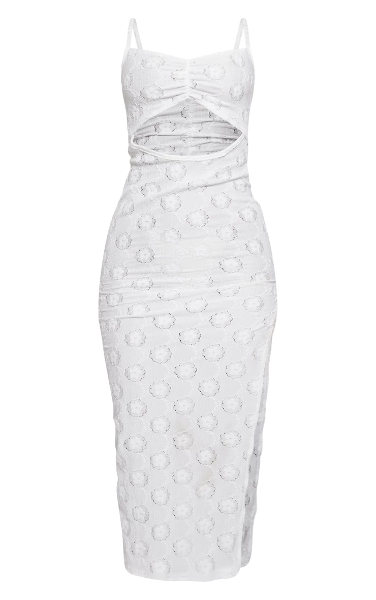 White Broderie Ruched Bust Cut Out Strappy Maxi Dress 7 White Broderie Ruched Bust Cut Out Strappy Maxi Dress - Image 5