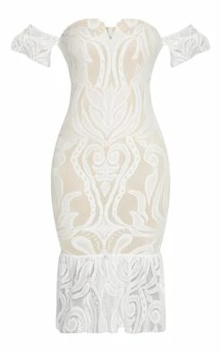White Bardot Lace Frill Hem Midi Dress -US Dresses Sales Store bb2a61b0d708eea57a2739dd5f73f425978c717e CLV0838 3