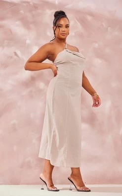 Plus Stone Linen Look Asymmetric Strap Midi Dress -US Dresses Sales Store bb6ac123be35acd840cb42834e741d378b40be55 cnd4926 3