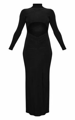 Black Slinky Cut Out Ruched Waist Long Sleeve Maxi Dress -US Dresses Sales Store bc0c2a1f10d6fad228fe341025304b9133deddb0 cnd0416 5