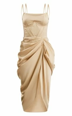 Champagne Satin Underwired Draped Skirt Midi Dress -US Dresses Sales Store bd03fe7df7a251204cbed71ebda2e133e3cafcad cnc7683 5