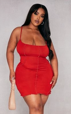 Plus Red Seam Detail Bodycon Dress