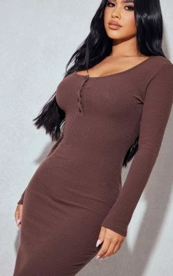Petite Chocolate Long Sleeve Brushed Button Detail Bodycon Dress -US Dresses Sales Store bd4d844ece5d21d24f8e6e94e9a4937c13f46a28 cnb2921 4