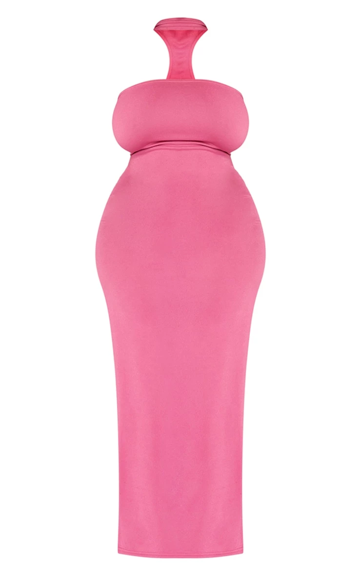 Plus Hot Pink Crepe Neck Detail Maxi Dress 7 Plus Hot Pink Crepe Neck Detail Maxi Dress - Image 5