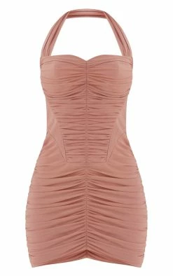 Deep Rose Mesh Extreme Ruched Corset Halter Bodycon Dress -US Dresses Sales Store bde21218efd4ee1d2cb377133167be9d2e5ff1c8 cnd0355 5
