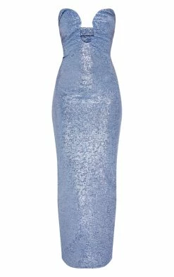 Baby Blue Metallic Wire Detail Bandeau Maxi Dress -US Dresses Sales Store bdf1c70783bcb16048e923c016eaf8b71e1f6bdc cna9144 5
