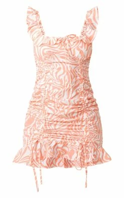 Orange Zebra Print Frill Strap Ruched Bodycon Dress -US Dresses Sales Store be3af9d9537c3e0bbfc35a392daf1e251f7402fd cnd8861 5
