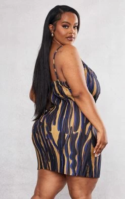 Plus Brown Zebra Printed Plisse Cowl Neck Bodycon Dress -US Dresses Sales Store be540336330ac71483b656c93a4678be78528a79 cnc9752 2