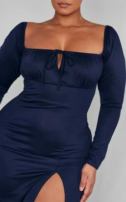 Plus Navy Puff Sleeve Tie Front Midi Dress -US Dresses Sales Store be60d0c1ba84e58b1056c2affa5208f622ff9fcd cnc2192 4