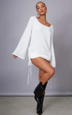 White Textured Satin Ruched Side Backless Bodycon Dress -US Dresses Sales Store bed7e45c026a1ebbe4f3f483e32ed82cd64cd21c cnd1228 3