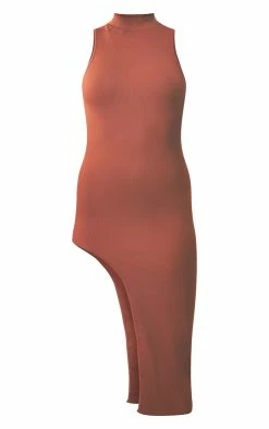 Rust Structured Snatched Rib High Neck Sleeveless Midi Dress -US Dresses Sales Store beda6a3794aa0b85af1c92d6b540eb3b214eab88 cmu6411 6
