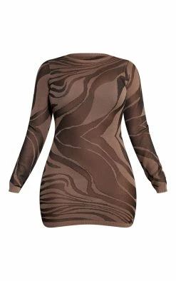 Shape Brown Printed Sheer Knit Long Sleeve Bodycon Dress -US Dresses Sales Store c036833a3802d2ebdb7f3c19eb45cc09b69546c2 cnc1627 5