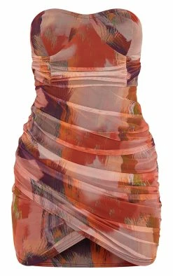 Orange Abstract Print Bandeau Ruched Bodycon Dress -US Dresses Sales Store c06167cfb87bb926f29c4d4413aa2d2e59fb679b cmr7298 6