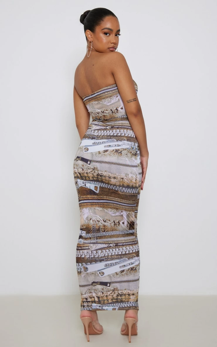 Petite Brown Bandeau Denim Print Maxi Dress 4 Petite Brown Bandeau Denim Print Maxi Dress - Image 2