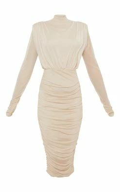 Nude Mesh High Neck Long Sleeve Ruched Skirt Midi Dress -US Dresses Sales Store c1a496d6b28b306b4561bdf7200ce692b7a71acf cmq1195 6
