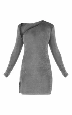 Charcoal Acetate Slinky Asymmetric Neck Long Sleeve Bodycon Dress -US Dresses Sales Store c2947119363d86943760106e2cdf216e9887200a cnb0815 5