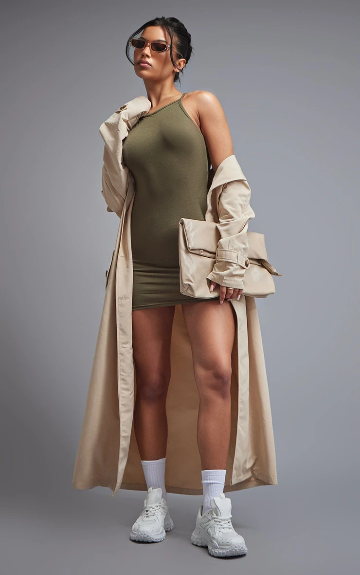 Khaki Viscose High Neck Bodycon Dress 5 Khaki Viscose High Neck Bodycon Dress - Image 3