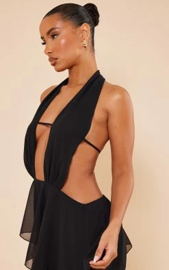 Black Chiffon Extreme Plunge Frill Skirt Halter Shift Dress -US Dresses Sales Store c37955cb015922feda33edf13f511ce89fc49bdf cnd7688 4