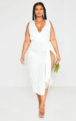 Plus Cream Linen Look Drape Detail Midi Dress -US Dresses Sales Store c39c1be12aabee239bdf8f456d3946bcac851925 cnd6513 3