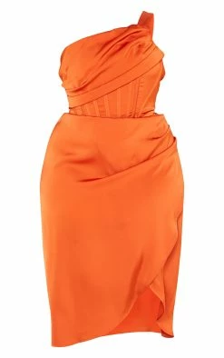 Plus Orange Satin Drape Detail Side Split Midi Dress -US Dresses Sales Store c4397957e1016bab816d14eacd584d061a4b8ecf cmu5772 6