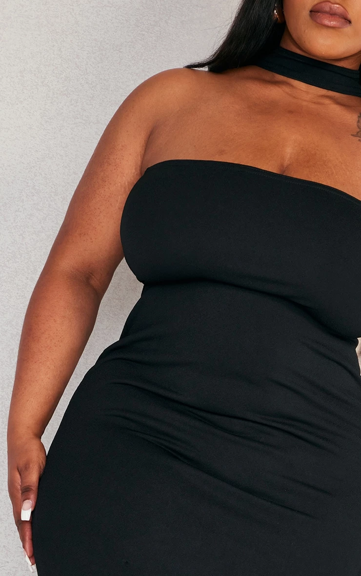 Plus Black Crepe Neck Detail Maxi Dress 6 Plus Black Crepe Neck Detail Maxi Dress - Image 4