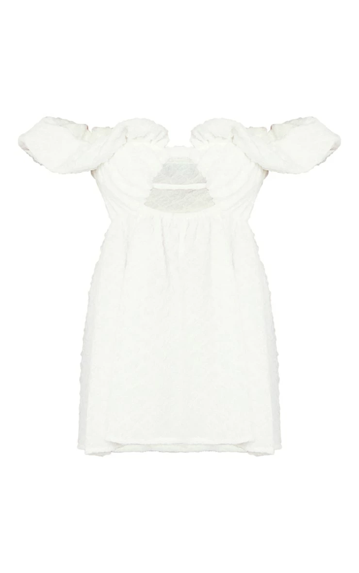 Petite White Floral Textured Mini Dress 7 Petite White Floral Textured Mini Dress - Image 5