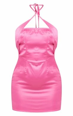 Hot Pink Satin Cross Neck Detail Bodycon Dress -US Dresses Sales Store c553ee2cbbdd1226e3e4f4a4a7ea117427dce779 cne1390 5