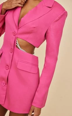 Hot Pink Side Cut Out Diamante Strap Detail Blazer Dress -US Dresses Sales Store c703601cfeecb1005848fce01bf812d886bdddd9 cnb9243 4