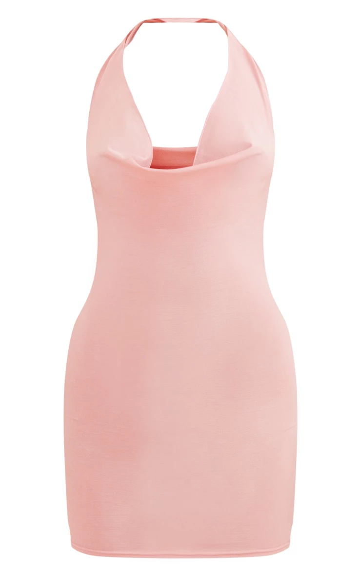 Blush Slinky Cowl Lettuce Hem Detail Halter Bodycon Dress 7 Blush Slinky Cowl Lettuce Hem Detail Halter Bodycon Dress - Image 5