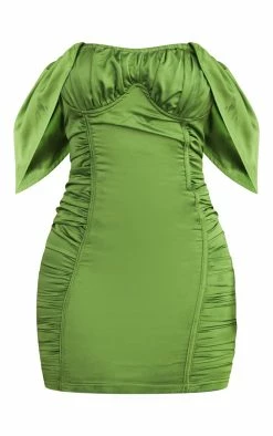 Petite Olive Satin Ruched Detail Bardot Bodycon Dress -US Dresses Sales Store c73146fbca902f030e27d9065d7ec8602083c0b2 cmw3315 6