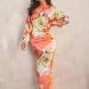 Orange Floral Print Satin Batwing Sleeve Midaxi Dress -US Dresses Sales Store c7de418186ccc4032c75b57b052bdbc1ee33dd90 cnd7549 1