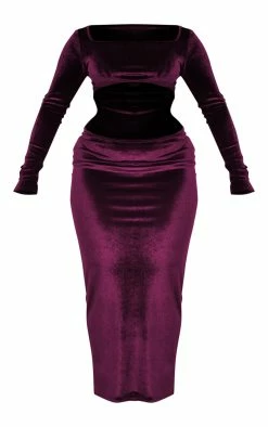 Shape Plum Velvet Square Neck Long Sleeve Cut Out Midaxi Dress -US Dresses Sales Store c856b16dcb50f45be51a1b4cc5e70f7c6e778045 CNB0839 5