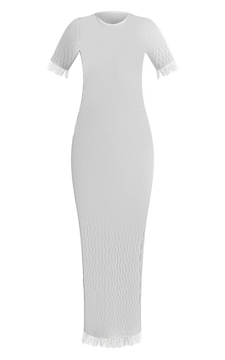 White Wave Raw Edge Sheer Knit Maxi Dress 7 White Wave Raw Edge Sheer Knit Maxi Dress - Image 5