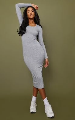 Tall Grey Marl Long Sleeve Maxi Dress -US Dresses Sales Store c998486e8ceaff1a7e7716950144d7039421b208 cnd0654 3