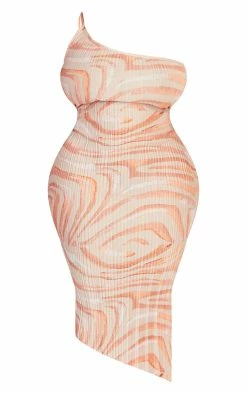 Plus Peach Zebra Plisse One Shoulder Midi Dress -US Dresses Sales Store c9f49d2f53c23db6019fa536437d872224728b40 cnd9047 5
