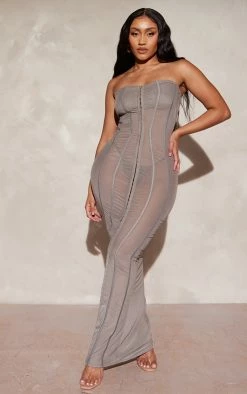 Shape Grey Mesh Seam Detail Maxi Dress