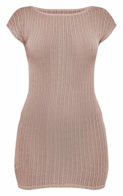 Taupe Textured Rib Cap Sleeve Backless Bodycon Dress -US Dresses Sales Store ca41273480da63c226606c3f4f380c45c10bf4fe cnd8870 5