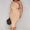 Plus Stone Slinky One Shoulder Midi Dress